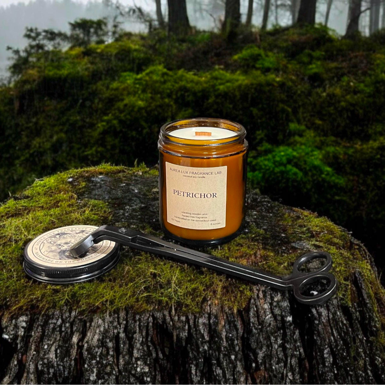 Petrichor 8 oz Coconut Soy Candle with Wood Wick