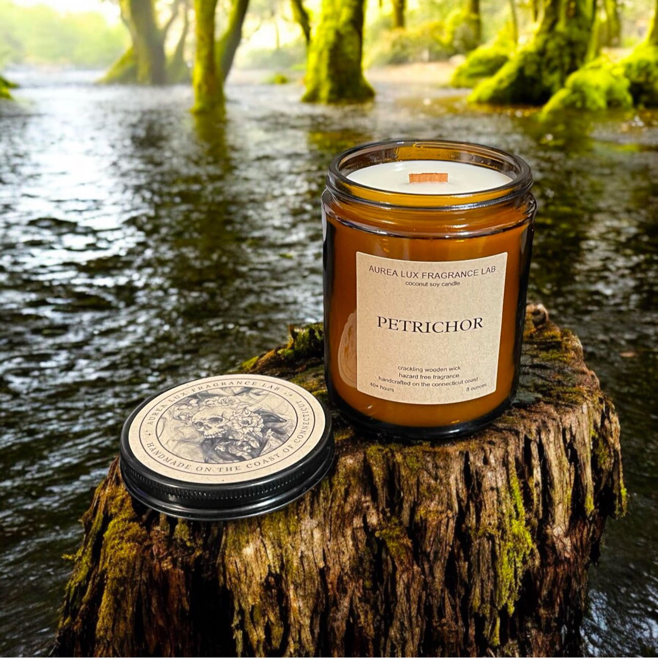 Petrichor 8 oz Coconut Soy Candle with Wood Wick